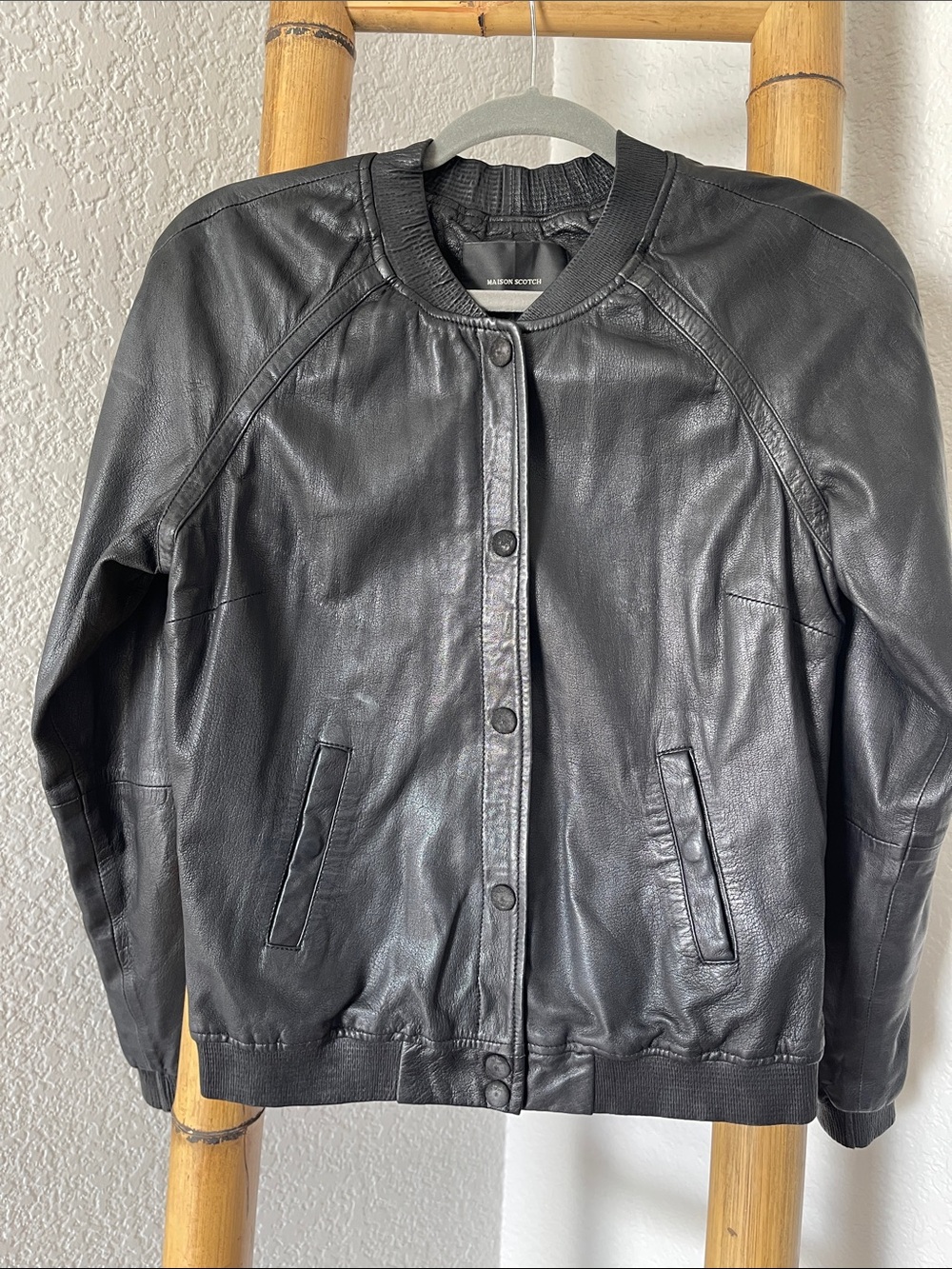 Scotch & Soda Maison Scotch Leather Bomber Jacket - Picture 3 of 11